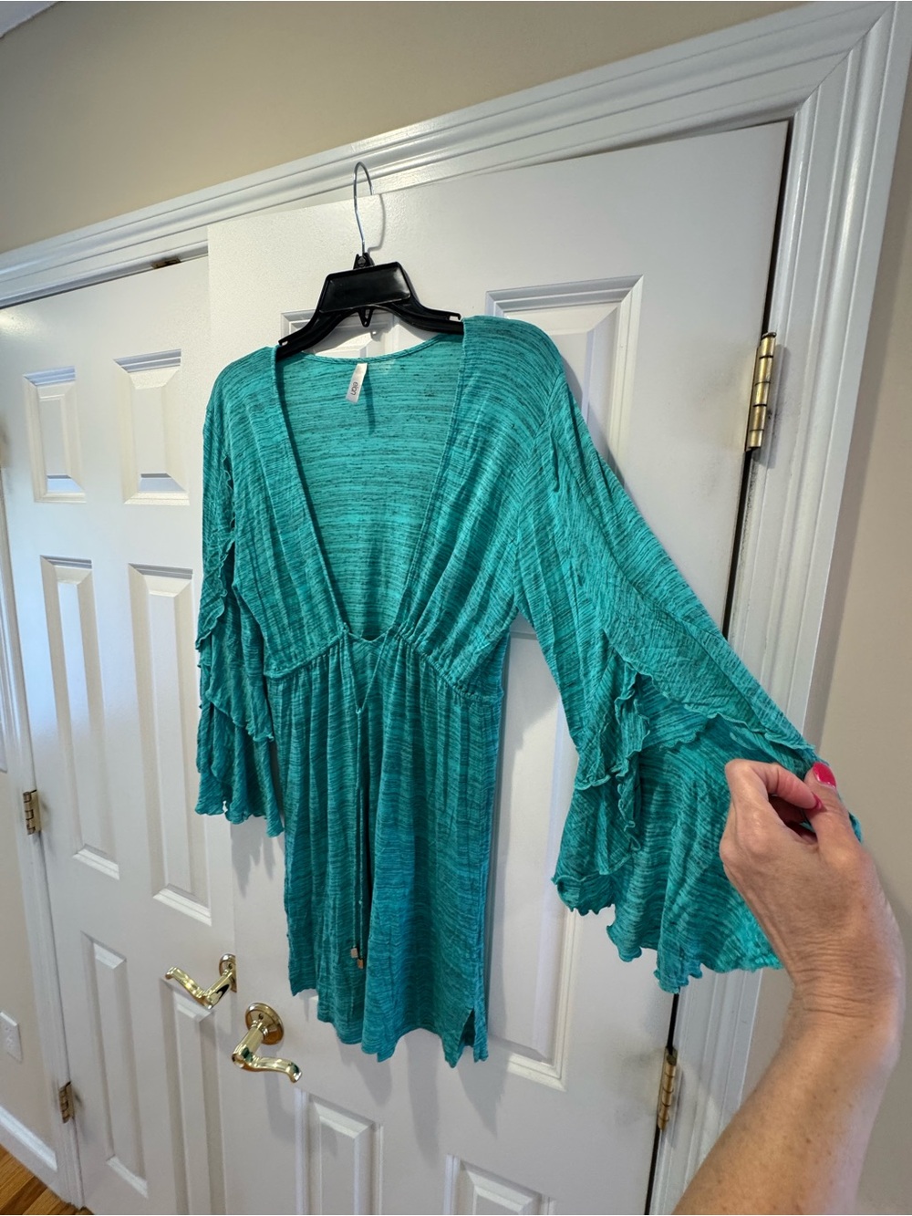 Gorgeous Teal Ruffle Sleeve Swim Coverup